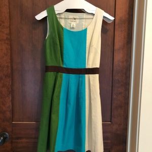 Green, Aqua, and Cream Linen Sleeveless Dress